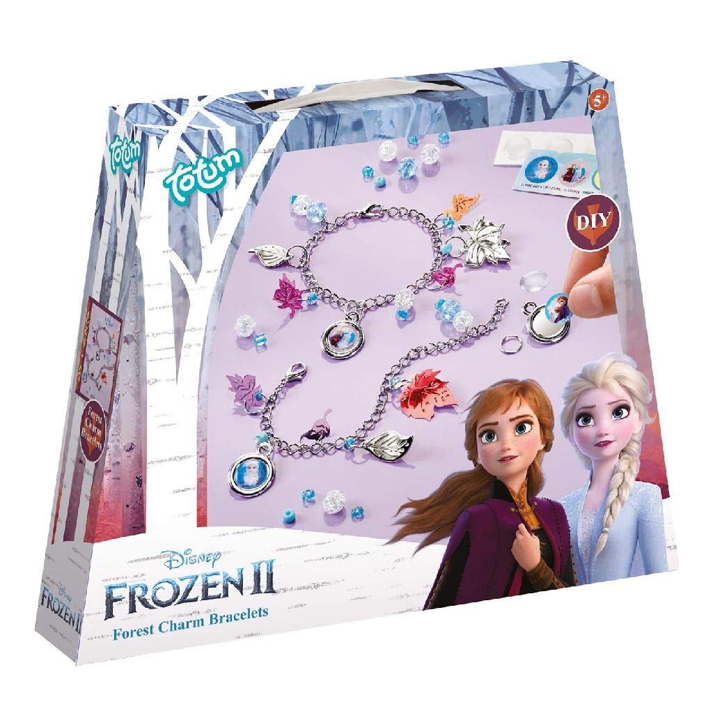 Frozen II 680654 Bettelarmbänder Disney Charm Set-Make Chain Bracelets with Silver Leaf Beautiful Beads and Stickers by Anna and Elsa Gift for Girls, Multicoloured