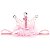 Vovii Princess Crown for Baby Girls, Pink Mini Tiara One Birthday Crown Headband for Girl Decorations Outfit Decor Photo Props Party Supplies
