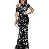 SoDigne One Shoulder Sparkly Sequin Prom Dresses for Women 2026 Mermaid Velvet Winter Formal Evening Gown