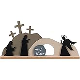 MEETYAMOR Empty Tomb Easter Scene and Cross Decorations, Metal Jesus Sign Nativity Set He is Risen Decorations Indoor for Home, Tables, Mantel, Religious Gifts