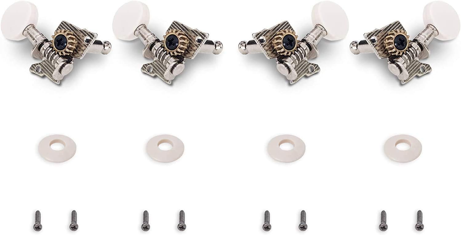 Ukulele Tuning Pegs, Open Knob, White Ends, Round Heads