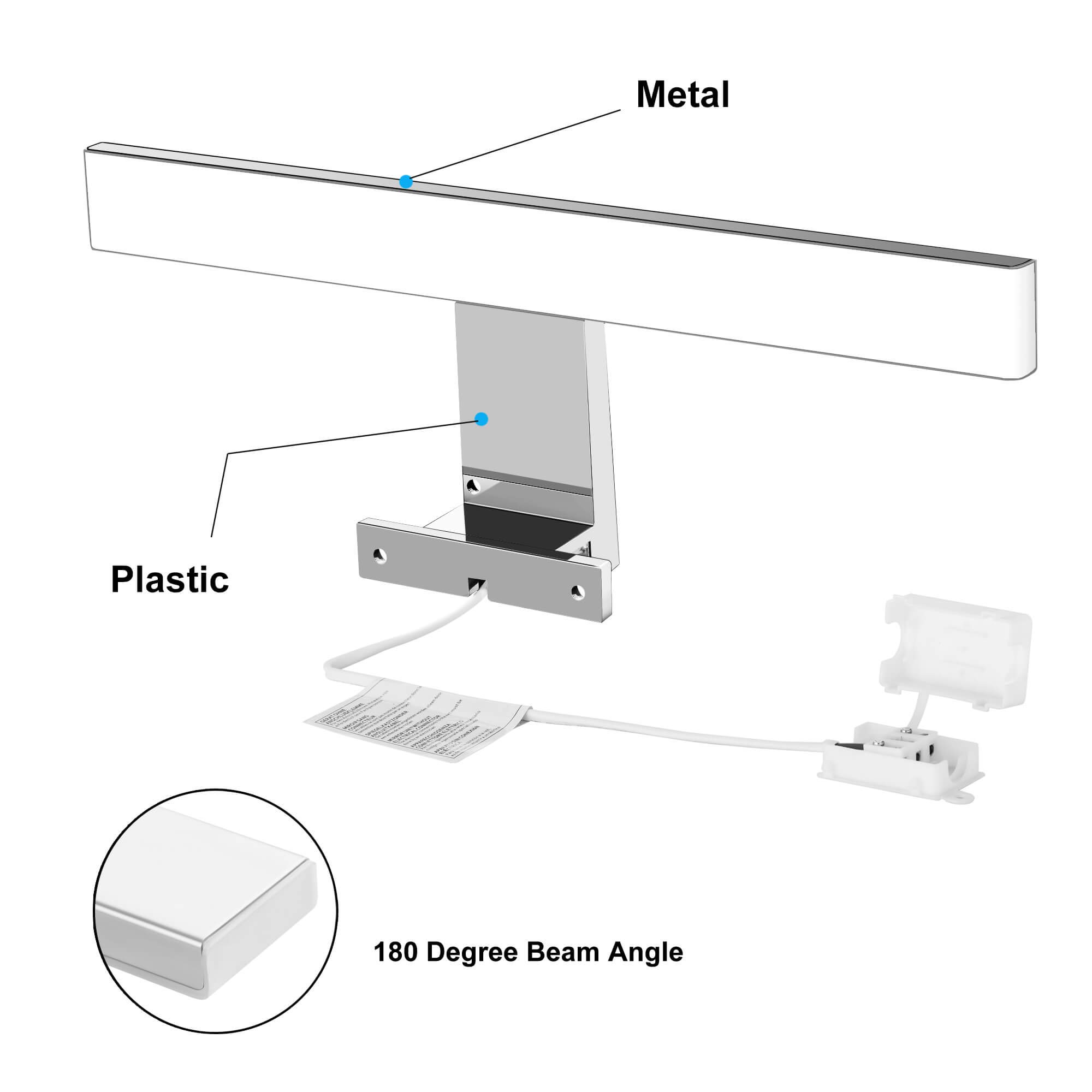 Lampada da specchio a LED 10W 820LM Lampada da bagno Azhien, Neutral White Lampada da parete a LED 4000K LED IP44 Lampada da bagno a specchio 230V acciaio inox 40cm