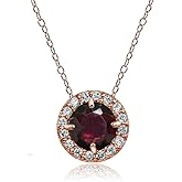 Ice Gems Rose Gold Flashed Sterling Silver Genuine, Created or Simulated Gemstone Cubic Zirconia Accents Round Halo Necklace