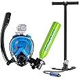 GOYOJO Mini Scuba Tank & Snorkel Mask Set with Pump, 0.5L Portable Diving Oxygen Cylinder with 5-10 Mins of Underwater Breathing, Full-face Diving Mask, for Pool Training Snorkelers