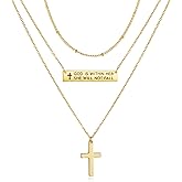Lydow Layered Cross Bible Verse Necklaces,14K Gold Plated Christian Religious Confirmation Inspirational Jewelry Gifts