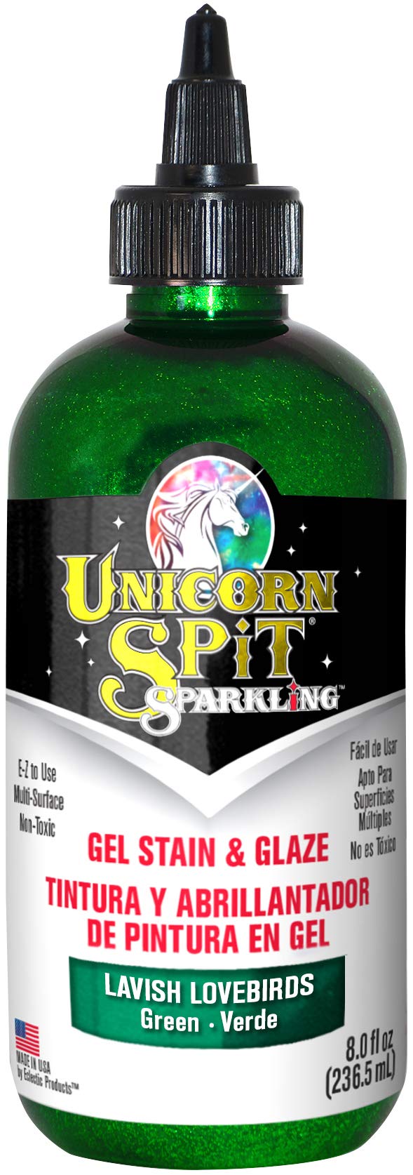 Unicorn Spit Sparkling Lavish Lovebirds Green, Gel Stain Glitter Paint, Water-Based Glaze for Wood Crafts, Non-Toxic Art Formula, 236ml