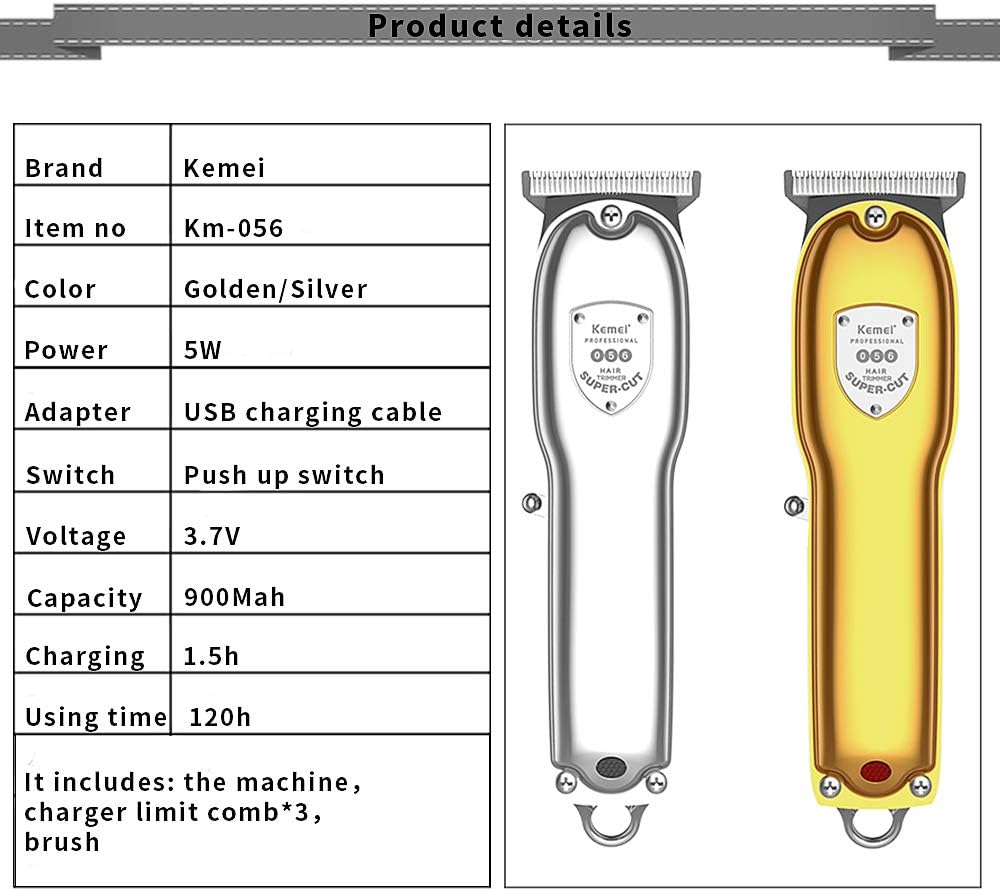 kemei Mens Metal Clipper Cordless Hair Clippers,Mini Razor Electric Professional Tiny Beard Trimmer Grooming Shaving Machine Self Hair Cutting Haircut Trimmers Cutter,Gold - Image 4