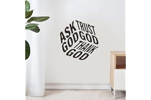 3D “Ask God Trust God Thank God” Wall Art, Geometric Christian Quotes Decal, Modern Scripture Sticker for Bedroom, Prayer Roo
