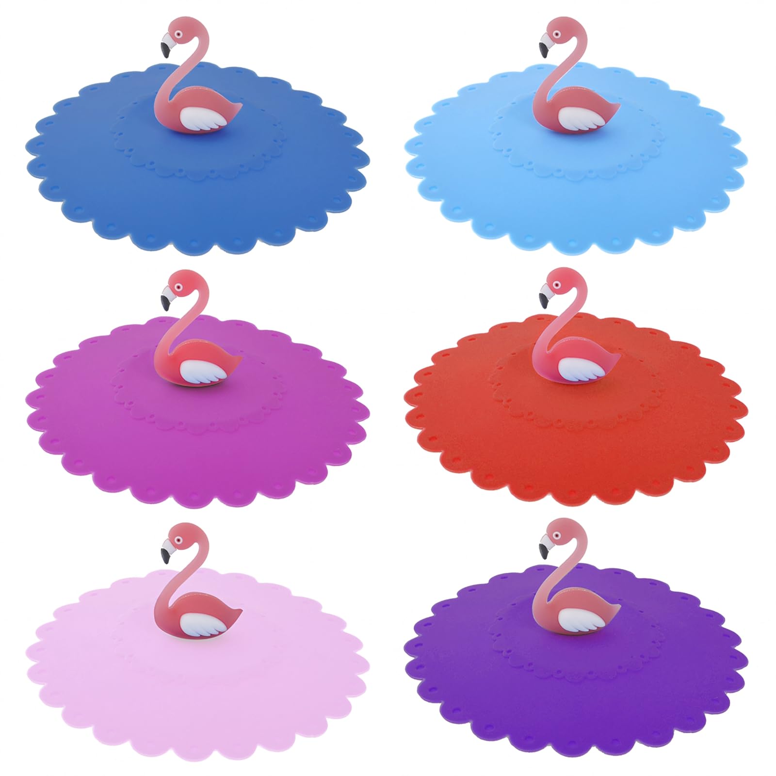 Aspire 6 PCS Passionate Flamingo Silicone Drink Cup Lids, Creative Mug Cover Airtight Seal