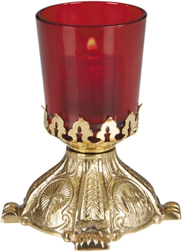 Stratford Chapel Brass Standing Votive Glass Candle Holder, 2 3/4 Inch