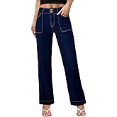 Sidefeel Women's Wide Leg Jeans High Waisted Stretchy Tummy Control Straight Leg Denim Pants