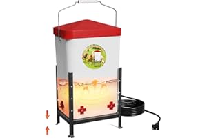 Nexum 3 Gallon Heated Chicken Waterer, Thermostatically Controlled Anti-Freeze Poultry Drinker with 4 Nipples & Adjustable Stand for Winter Coop Accessories (Red)