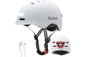 Gudook Adult Bike Helmet with Light - Bicycle Helmets Men - Women - Front and Back LED Lights Adjustable Cycling Helmet for Urban Commuter Biking Scooter
