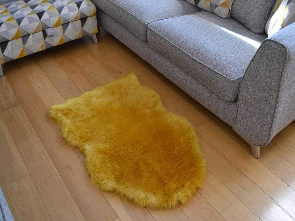 Rugs LTD Gold Ochre Mustard Faux Fur Sheepskin Style