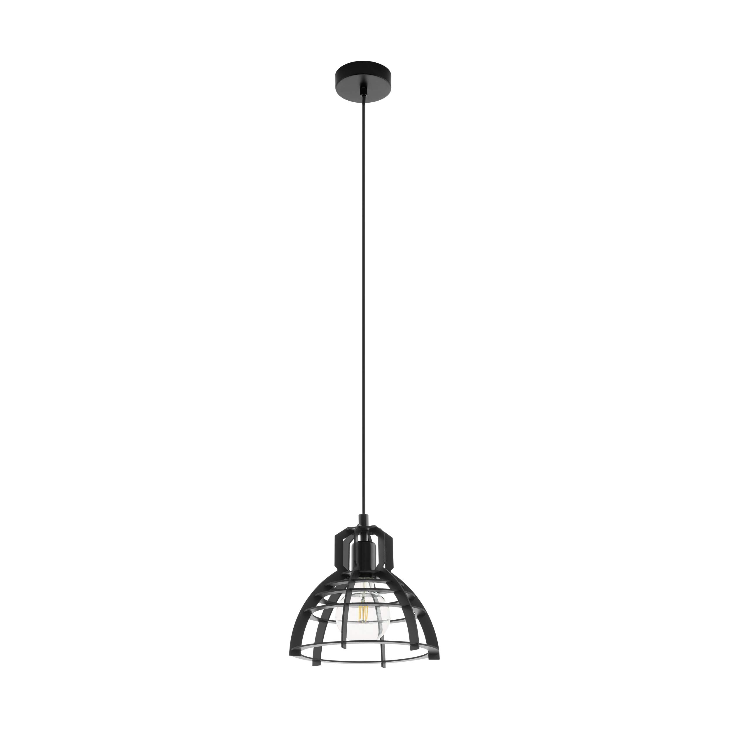 EGLO 49157 IPSWICH Pendant Light in Black Steel and Wood
