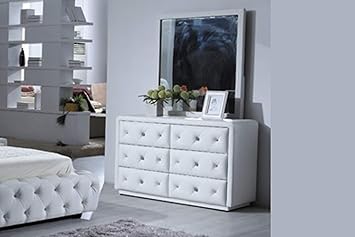 Artikle Leather White 6 Drawer Leather Dresser of Chest wth Mirror