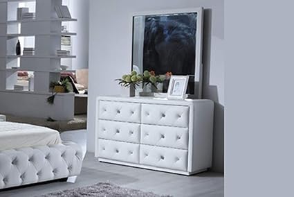 Artikle Leather White 6 Drawer Leather Dresser Of Chest Wth Mirror