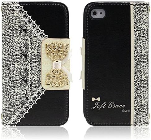 Culater Cute Pink Lace Bow Flip Wallet Leather Case Cover (iPhone 4 4S Black) by Ukam