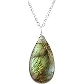NJCRAFT Pear Natural Cabochon Necklace for Women | Handmade Gemstone Pendant | Wire Wrapped Love Crystal Jewelry | 8–14 mm Stone | Chain 16+2 Inch Adjustable