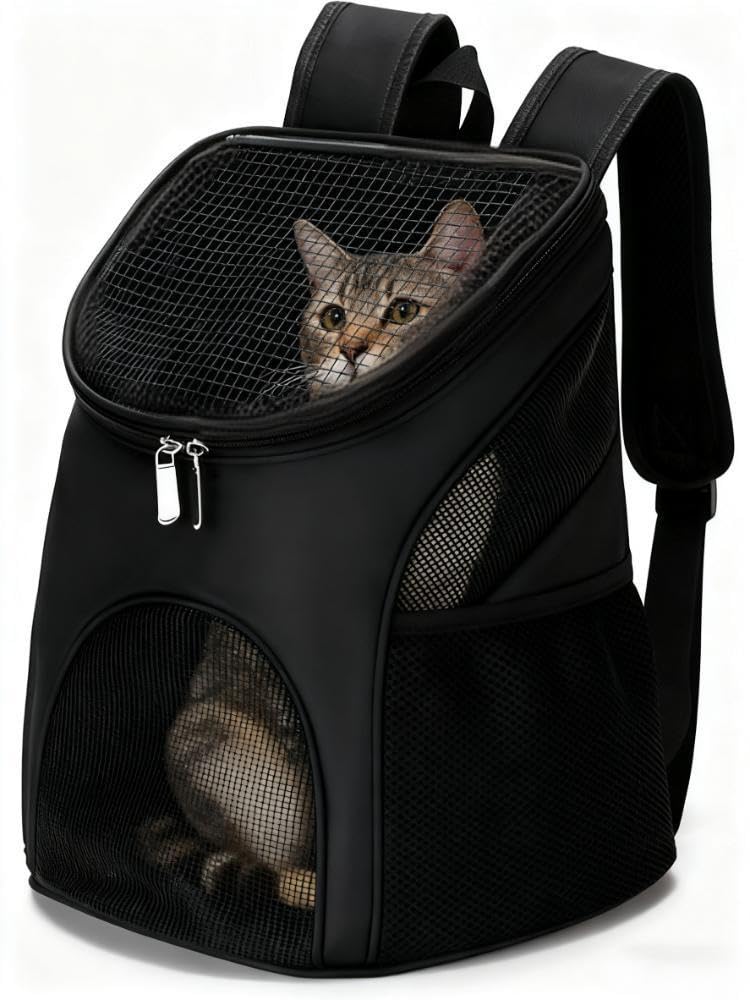 Cat Backpack Carrier Foldable Pet Backpack for Medium Cats Small Dogs Travel Front Bag with Breathable Mesh Window Hands-Free Cat Puppy Rucksack Carrier Bag for Outdoor Travel Hiking Fit Up 16lbs