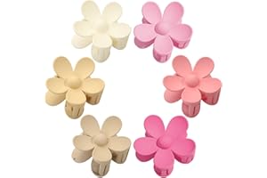 MAJOMI Flower Hair Clips 6PCS Flower Claw Clips Cute Hair Claw Clip Daisy Clips Matte Large Claw Clips Strong Hold Jaw Clamps Thick Hair Accessories Thin Hair Claw 6 Color for Women Girl Gift
