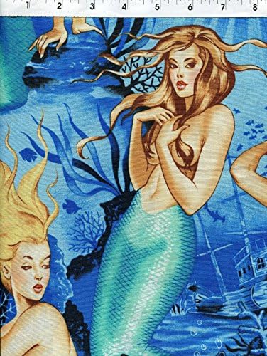 Alexander Henry Nicole's Prints "Sea Siren" Mermaid Pinup Fabric BTFQ