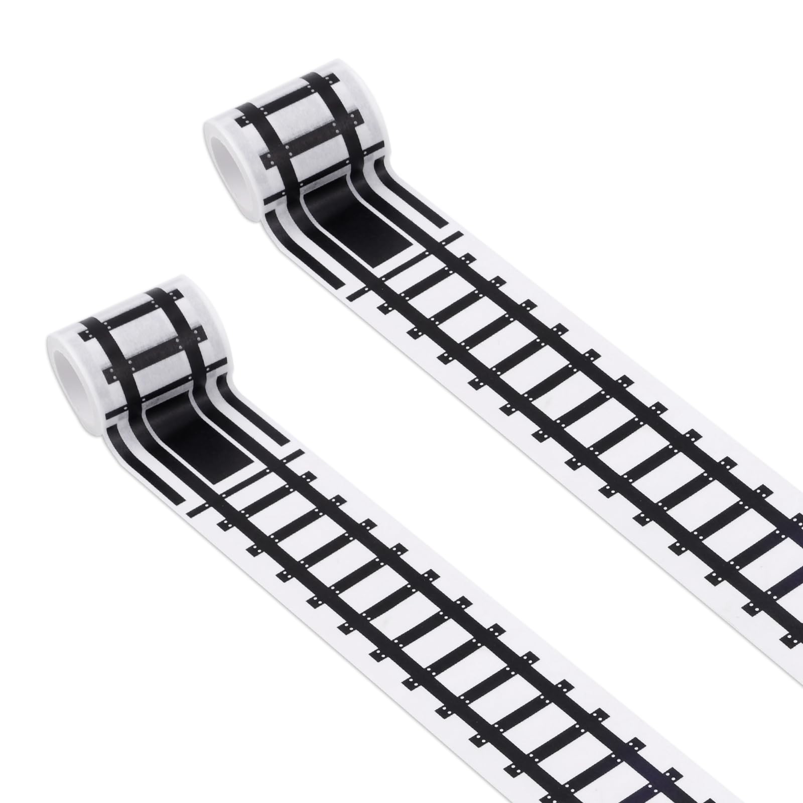 Goktvai 2 Rolls Road Track Tape, Residue-Free Adhesive Truck Train Railway Tape Black White Reusable Paper Sticks to Flat Surfaces for Toy Car Racing Theme Birthday Party Decorations Accessories