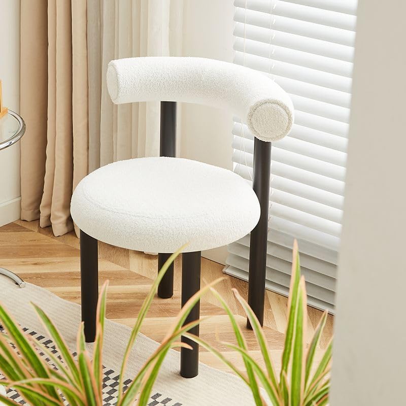 Beauenty Vanity Chair, Cashmere Makeup Chairs with Back, Modern Dining Chair with Metal Legs, Sofa Stool Vanity Stool for Dressing Room, Bedroom, Makeup Room (White)