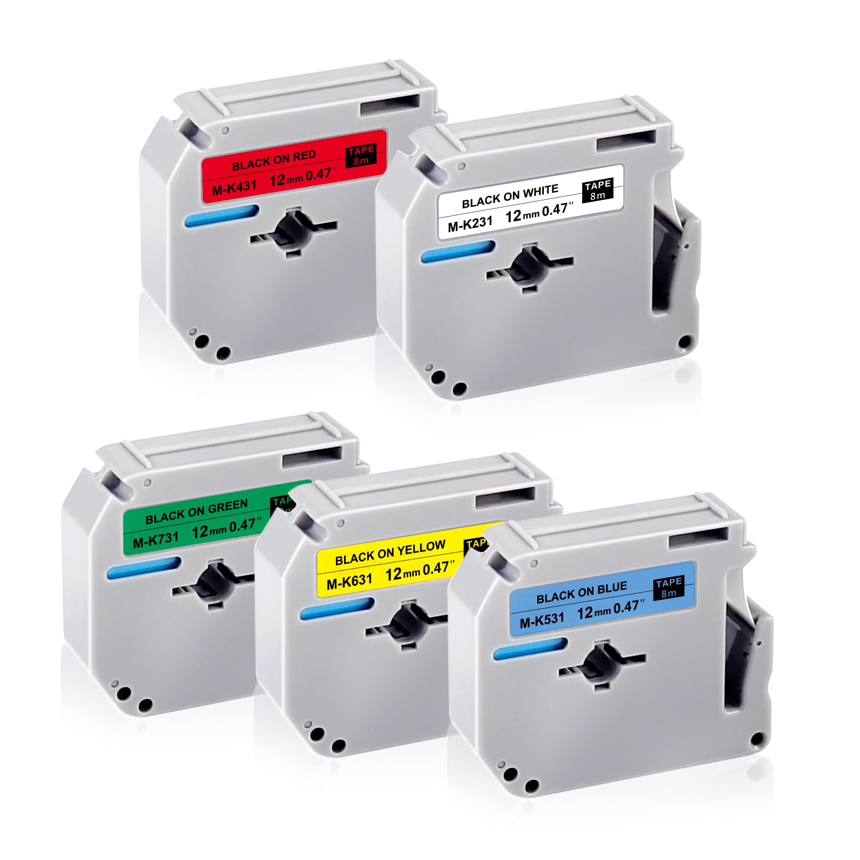 UNOKA M Tape Compatible for Brother P Touch PT-M95 PT-65 PT-80 PT-90 PT-70 PT-85 PT-45M PT-60 PT-55 Label Printers, M-K231 M-K431 M-K531 M-K631 M-K731, 12mm x 8m