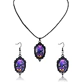 Starwo Halloween Witch Jewelry Set for Women Witch Cameo Earrings Necklace Set Goth Crystal Bat Raven Earring Necklaces Gothic Mystic Victorian Earring Halloween Costume Jewelry Accessories