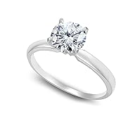 B. BRILLIANT Sterling Silver 2ct Round-Cut Solitaire Cubic Zirconia Engagement Bridal Ring