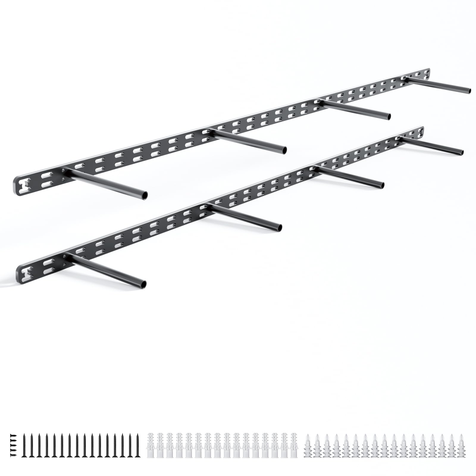 Photo 1 of 2pcs Floating Shelf Bracket Heavy Duty,Decorative Floating Shelf Hardware Hidden Black Metal Fireplace Mantel Brackets Without Jig (43"X6"X1.0" Without Tools)