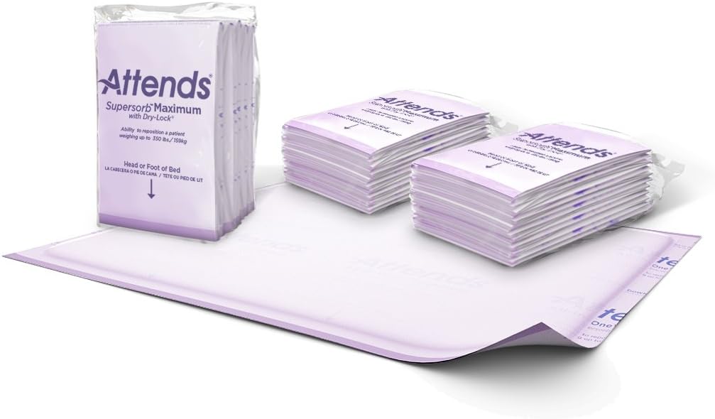 Attends Supersorb Maximum, Premium Underpads with Dry-Lock Technology, Adult Incontinence Care, 30"x36", 60Count: Health & Personal Care