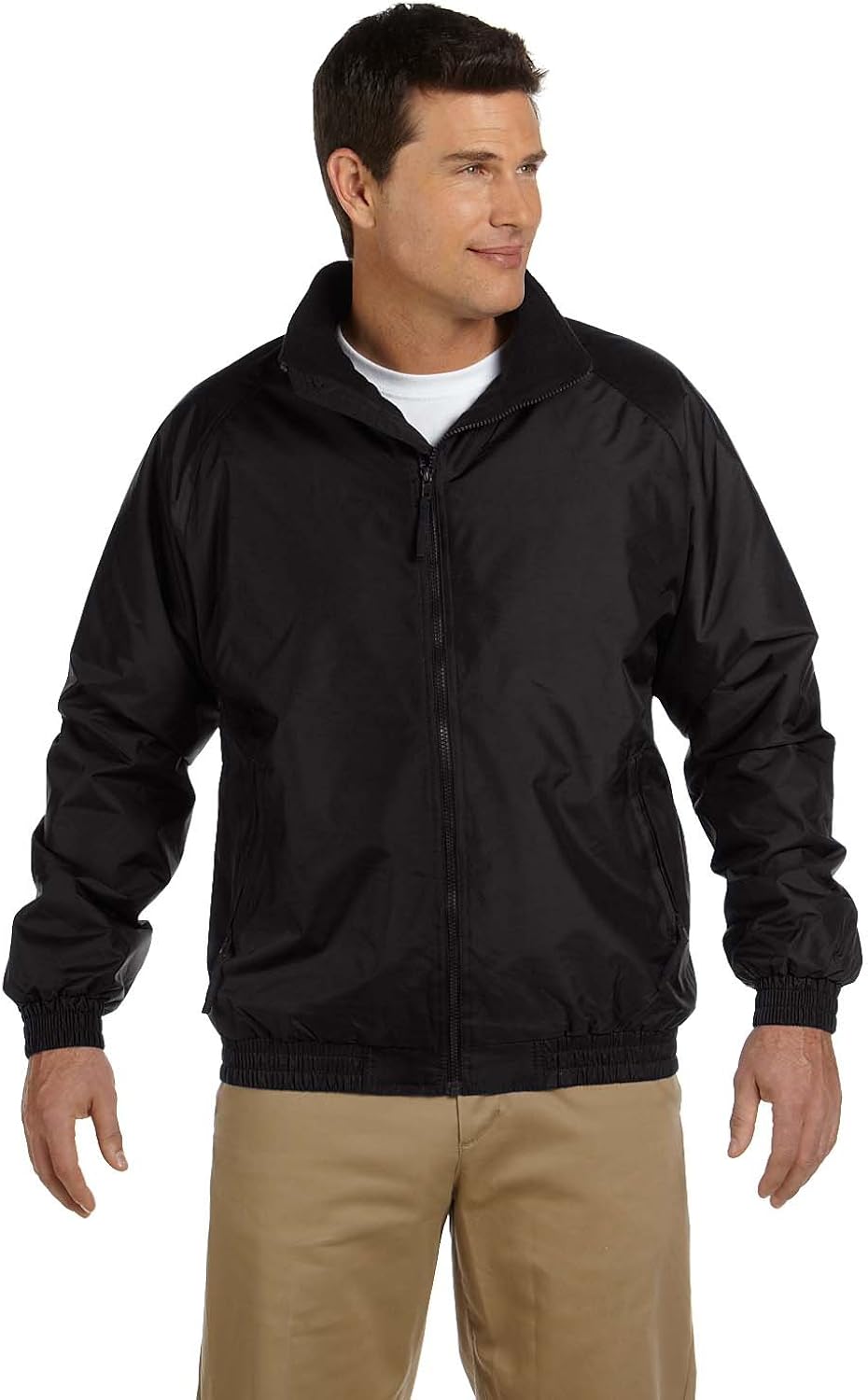 sherpa lined nylon zip up jacket