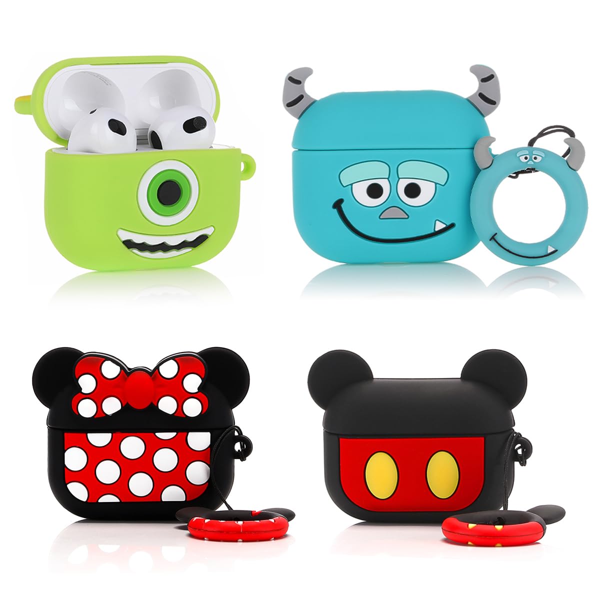 Photo 1 of (4Pack) Case for AirPods 3rd Generation Earbuds (2022), Suublg Silicone Charging Case Protective Cover with Cute Cartoon Skin Design for AirPods 3, with Carabiner (MN+MC+MrQ+Monster)