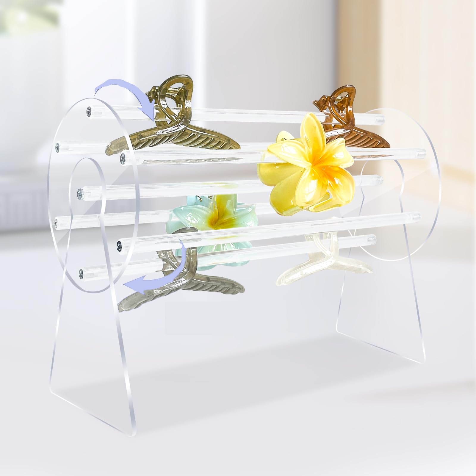 Photo 1 of HOORITO Acrylic Hair Accessories Organizer Holder,360-Degree Rotating Claw Clip Organizer,Hair Clip Organizer Display Clear Stand for Dressing Table for Women and Girls