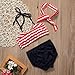 Baby Girls 3 Pcs Swimwear Striped Halter Bow Top+Bottom+Headband Swimsuit (0-1T, Deep Blue)