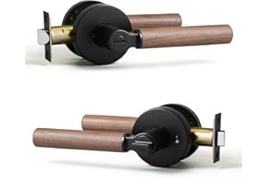 YAGU Wooden Round Privacy Lever Door Handle Easy to Open Locking Lever Set Pack of 1 [for Bedroom or Bathroom] Reversible for Right & Left Sided Doors Heavy Duty - Matte Black Finish