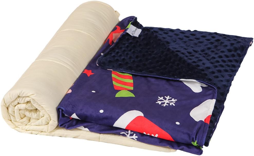 Hiseeme Cool Weighted Blanket 41''W x 60''L, 7 lbs for Teens and Kids with Removable Minky Cover |Blue Christmas