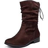 Luoika Women's Wide Width Ankle Boots - Low Heel Side Zipper Slouchy Mid Calf Boots Short Booties.