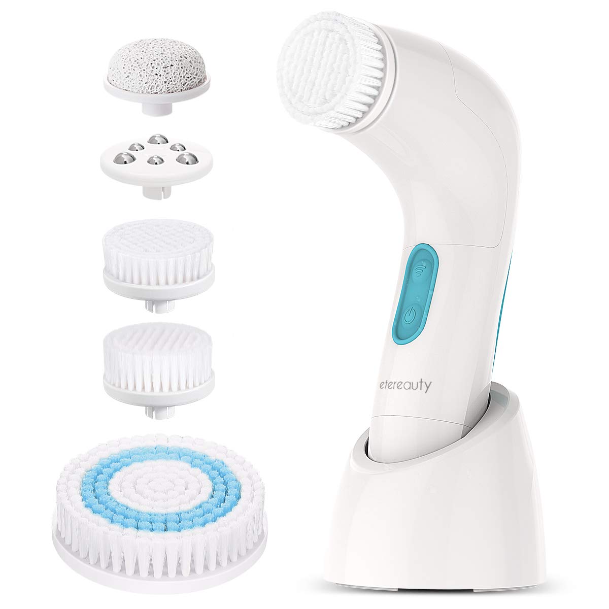【New Version】ETEREAUTY Facial Brush Waterproof Body Facial Cleansing Brush Spin Brush for Deep Cleansing, Gentle Exfoliating and Removing Blackhead with 5 Brush Heads: Beauty
