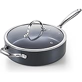 Cooks Standard 4-QT Nonstick Deep Sauté Pan with Lid, 10.5-inch Deep Frying Pan Hard Anodized Ceramic Nonstick Induction Cookware, Oven Safe Large Skillet Jumbo Cooker Sartén, Helper Handle, Black