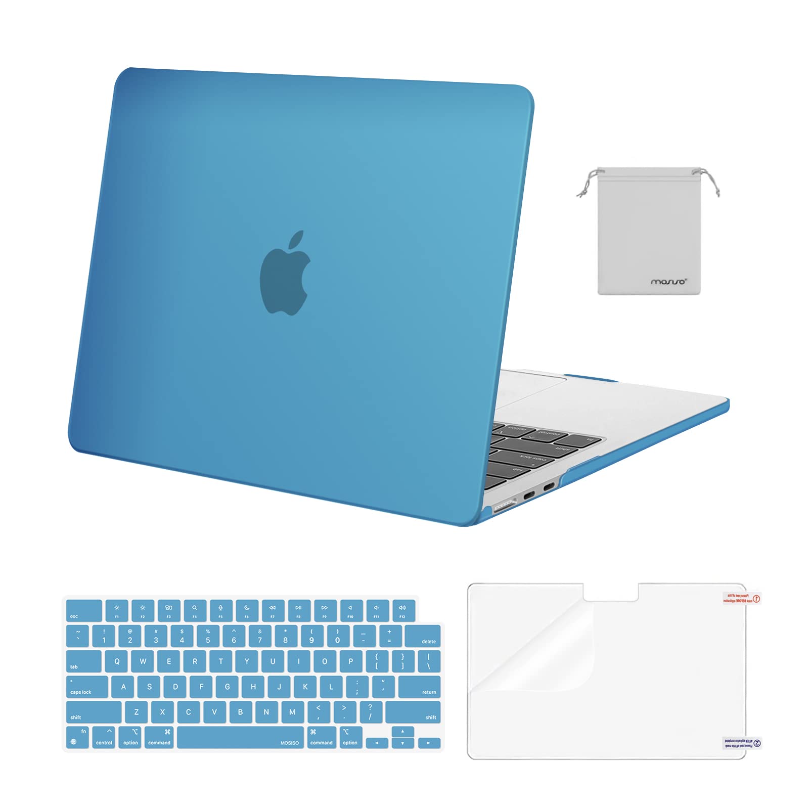 Photo 1 of MOSISO Compatible with MacBook Air 13 inch Case 2025 2024 2023 2022 M4 A3240 M3 A3113 M2 A2681, Plastic Hard Shell&Keyboard Cover&Screen Film&Pouch for MacBook Air 13.6 inch Case, Aqua Blue