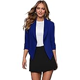Hybrid & Company Women's Casual Work Office Blazer Jacket Open Front Shawl with 3/4 Scrunch Sleeves