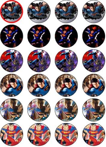SUPERMAN 24 EDIBLE WAFER - RICE PAPER CAKE TOPPERS EACH DESIGN IS 40mm IN DIAMETER