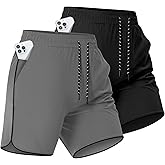 Y YERFONE 2 Pack Mens 5" Workout Athletic Shorts Quick Dry Gym Shorts with Pockets, Sports Exercise Running Shorts for Men