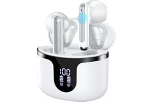 BHNYBWUL Wireless Earbuds Bluetooth 5.3 Headphones 2025 New 40Hrs Playtime Bluetooth Earbuds Hi-Fi Stereo 4 ENC Mics, Wireless Headphones IPX7 Waterproof Ear Buds LED Display USB-C, White