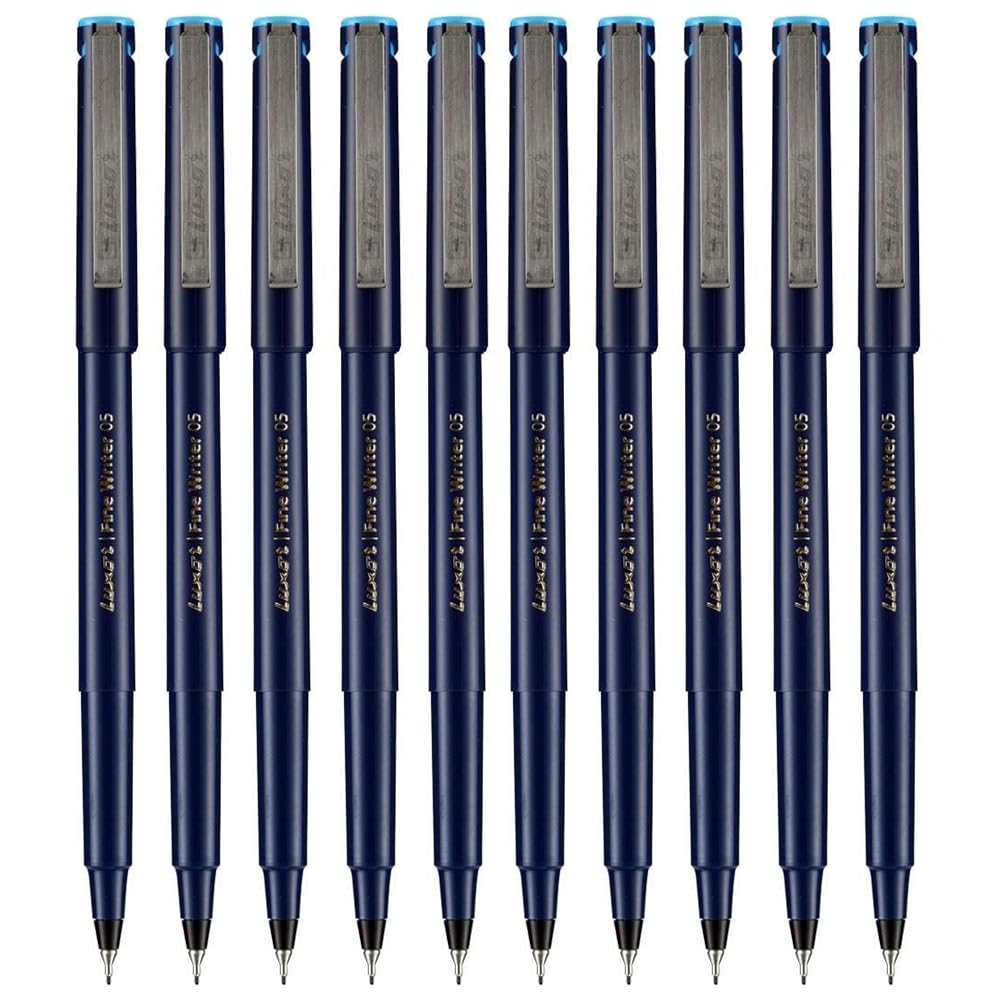 Write05 Fineliner Pens, BLUE, 0.5mm Ultra Fine Tip, Pack of 10, Precise Writing, Write Sign Draw Colour Pens, School Office Home Use, iZOFAX Black Ball Pen