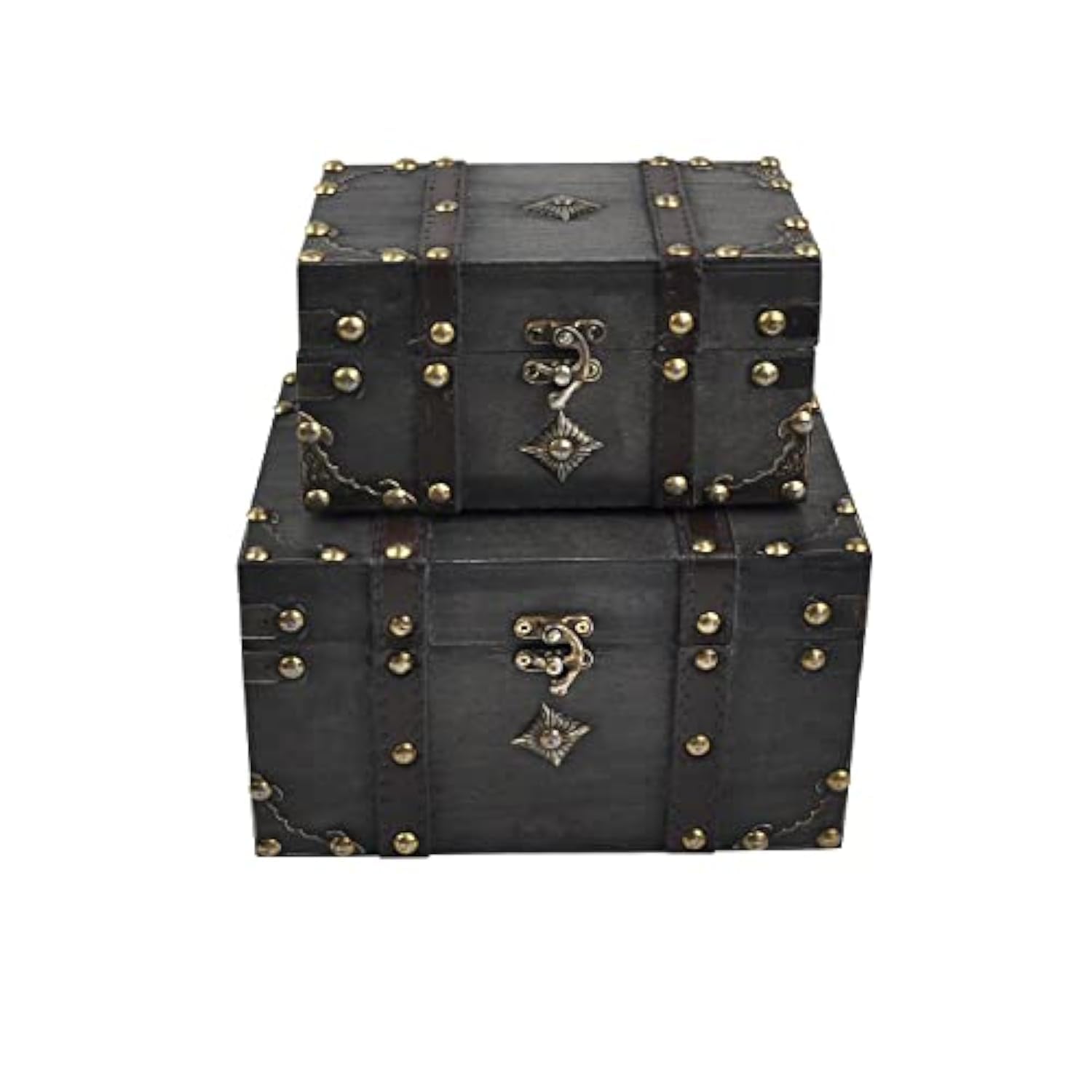 Trendy Boy Vintage Treasure Lock Storage Box – Handmade Wooden Decorative Chest, Perfect Keepsake Box for Home Décor, Jewelry, Trinkets and Gift Storage (301-Combo2)