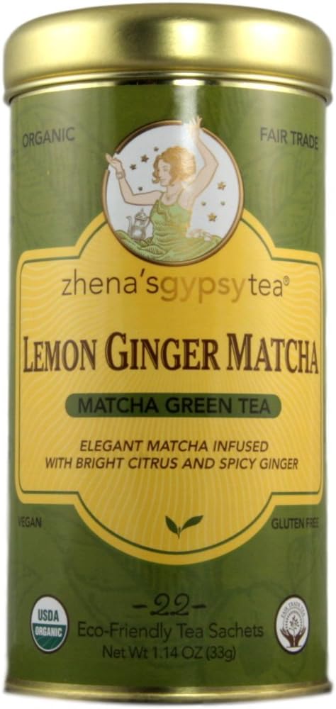 Zhenas Gypsy Tea - Matcha Green Tea - 22 Sachets - Pack of 3 (Lemon Ginger Matcha)